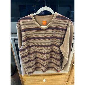 Vintage Hugo Boss Pullover Sweater Cotton Blend Geometric Zigzag Orange Label